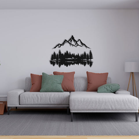 Mountain, Lake and Forest Silhouette Metal Wall Art | Yedwo Design