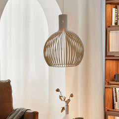 Nordic Handmade Natural Wooden Birdcage Pendant Light | Yedwo