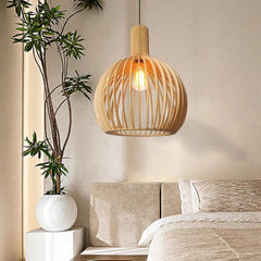 Nordic Handmade Natural Wooden Birdcage Pendant Light | Yedwo