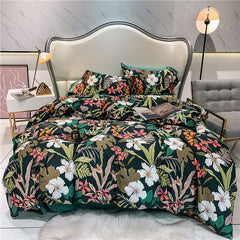 Nordic White Flowers Pastoral Leaves Egyptian Cotton Duvet Cover | Yedwo Home