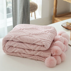 Nordic Luxury Knitted Throw Blanket with Pom-Poms | Yedwo Design