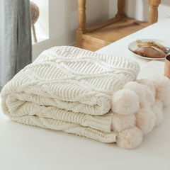 Nordic Luxury Knitted Throw Blanket with Pom-Poms | Yedwo Design