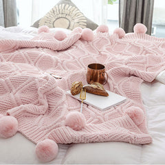 Nordic Luxury Knitted Throw Blanket with Pom-Poms | Yedwo Design