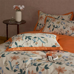 Orange Pastoral Flowers Egyptian Cotton Duvet Cover | Yedwo Home