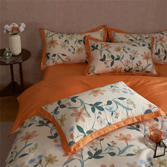 Orange Pastoral Flowers Egyptian Cotton Duvet Cover | Yedwo Home