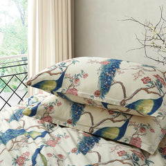 Oriental Garden Peacock Bird Floral Duvet Cover | Yedwo