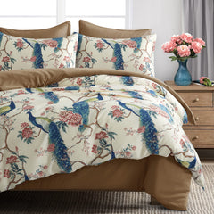 Oriental Garden Peacock Bird Floral Duvet Cover | Yedwo