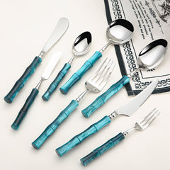 Peacock Blue Bamboo Cutlery Set | Yedwo