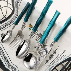 Peacock Blue Bamboo Cutlery Set | Yedwo