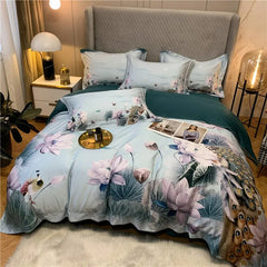 Peacock Lotus Egyptian Cotton Duvet Cover Set | Yedwo Home