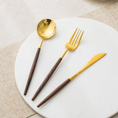 Portugal Gold Vintage Huanghua Pear Wood Cutlery Set | Yedwo