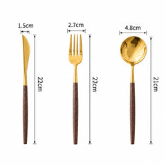 Portugal Gold Vintage Huanghua Pear Wood Cutlery Set | Yedwo