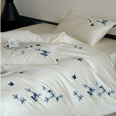 Premium French Romantic Floral Embroidered Long-Staple Cotton Bedding Set | Yedwo