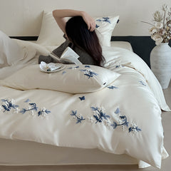 Premium French Romantic Floral Embroidered Long-Staple Cotton Bedding Set | Yedwo