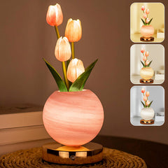 Rechargeable Tulip Glass Table Lamp Flower Night Light | Yedwo