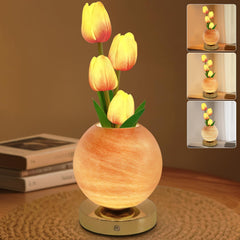 Rechargeable Tulip Glass Table Lamp Flower Night Light | Yedwo