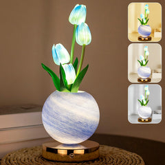 Rechargeable Tulip Glass Table Lamp Flower Night Light | Yedwo