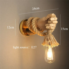 Retro Industrial Hemp Rope Hand Wall Lamp | Yedwo Design