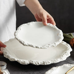 Rock Texture Ruffled Ceramic Round Plate | Yedwo Design