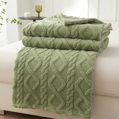 Simple Plain Color Jacquard Design Geometric Tufted Blanket | Yedwo