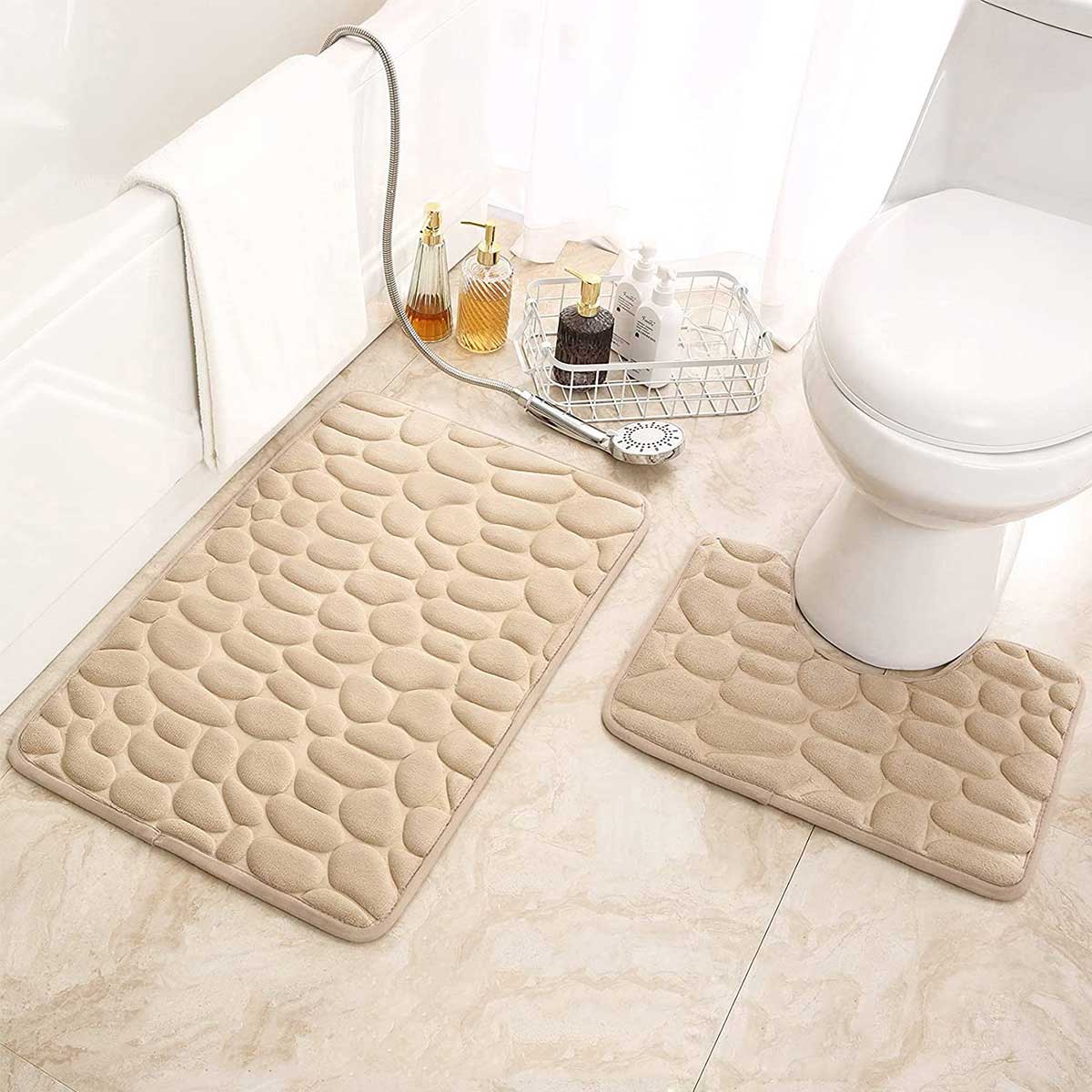 Soft Memory Foam Bath Rug with Cobblestone Embossment | Yedwo Design