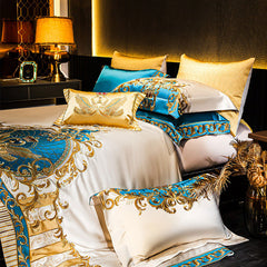 Sweet Swan Royal Gold Embroidered Egyptian Cotton Duvet Cover Set | Yedwo