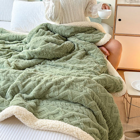 Thick Double Layer Knitted Pattern Bed Blanket | Yedwo Home