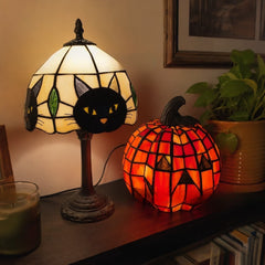 Tiffany Style Black Cat Stained Table Lamp | Yedwo