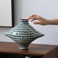 Vintage Artisan Geometric Ceramic Vase | Yedwo Design