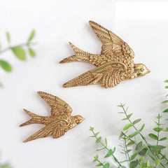 Vintage Gold Resin Swallow Wall Sculptures – Set of 2 | Yedwo