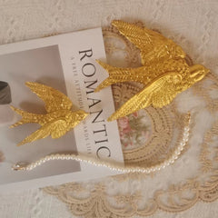 Vintage Gold Resin Swallow Wall Sculptures – Set of 2 | Yedwo