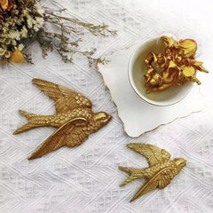 Vintage Gold Resin Swallow Wall Sculptures – Set of 2 | Yedwo