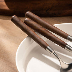 Walnut Handle Stainless Steel Cutlery Set | Yedwo