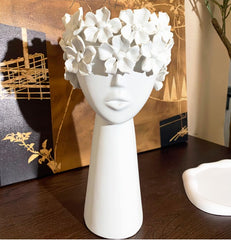 White Greek Sculptural Female Face Ceramic Vase | Yedwo