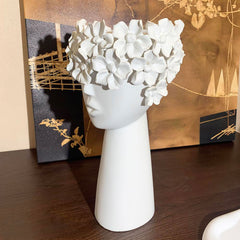 White Greek Sculptural Female Face Ceramic Vase | Yedwo