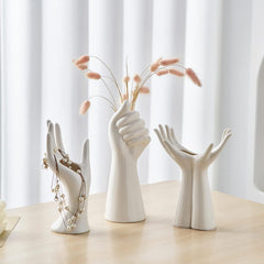White Ceramic Hand Flower Vase | Yedwo