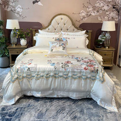 Egyptian Cotton Peony Flowers Embroidered Bedding Set | Yedwo