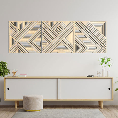 Geometric Lines Wood Wall Art Panel Set of 3 | Yedwo