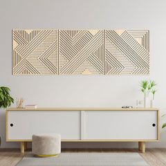Geometric Lines Wood Wall Art Panel Set of 3 | Yedwo