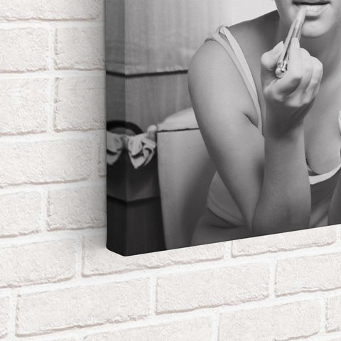 Girl Putting On Makeup Sits In The Toilet Canvas Wall Art | Yedwo