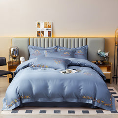 Luxurious Flowers Embroidered Silky Egyptian Cotton Bedding Set | Yedwo