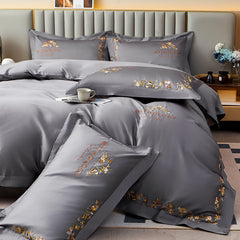 Luxurious Flowers Embroidered Silky Egyptian Cotton Bedding Set | Yedwo