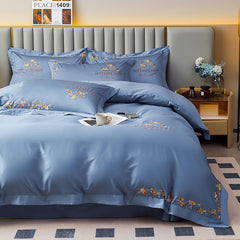 Luxurious Flowers Embroidered Silky Egyptian Cotton Bedding Set | Yedwo