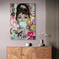 Audrey Hepburn Bubble Gum Wall Art Canvas | Yedwo