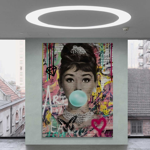 Audrey Hepburn Bubble Gum Wall Art Canvas | Yedwo