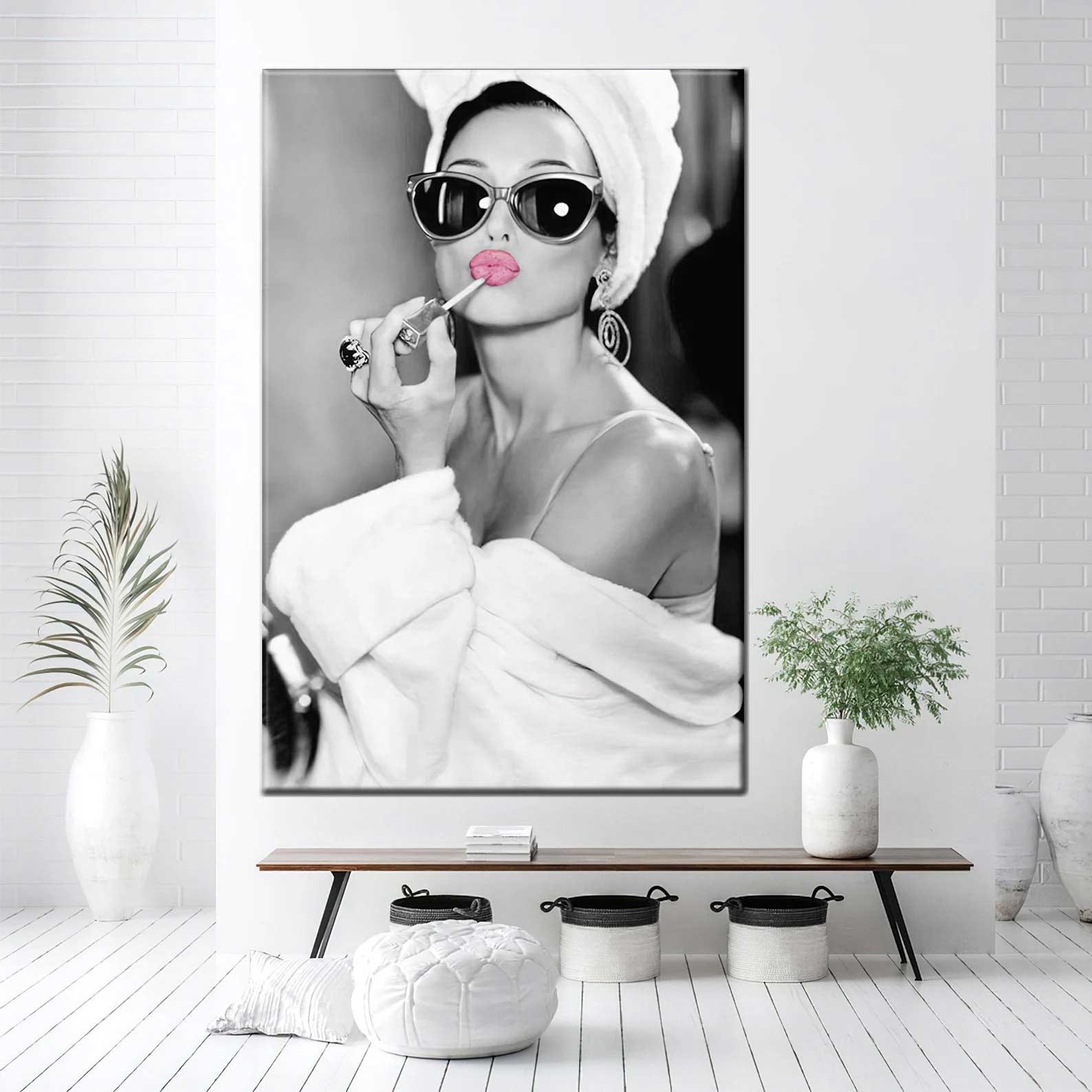 Audrey Hepburn  Pink Lips Canvas Wall Art | Yedwo