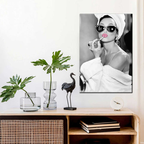 Audrey Hepburn  Pink Lips Canvas Wall Art | Yedwo