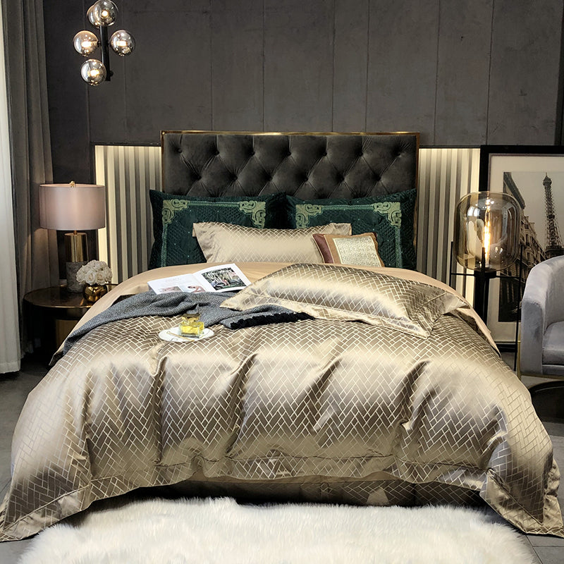 Silver Golden King Queen Silk Satin Cotton Luxury Bedding Set 