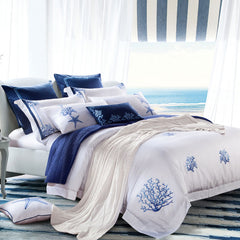 Blue Embroidery White Egyptian Cotton Silky Soft Duvet Cover | Yedwo