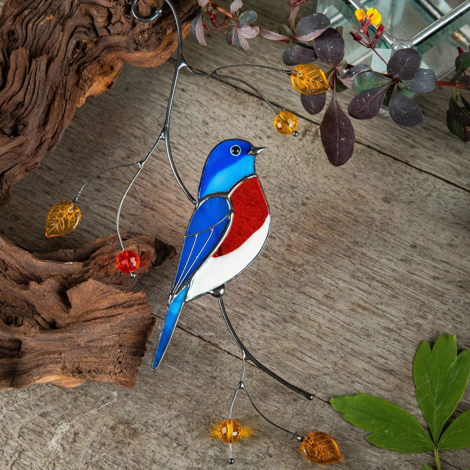 Bluebird Stained Glass Bird Suncatcher | Yedwo